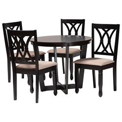 Baxton Studio Aggie Modern Sand Fabric and Dark Brown Finished Wood 5-Piece Dining Set